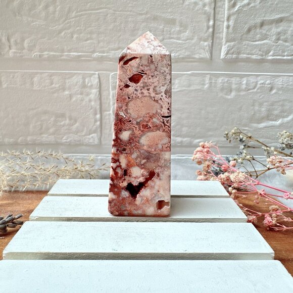 Beautiful Small Pink Crazy Lace Agate Tower Obelisk - Picture 3 of 7